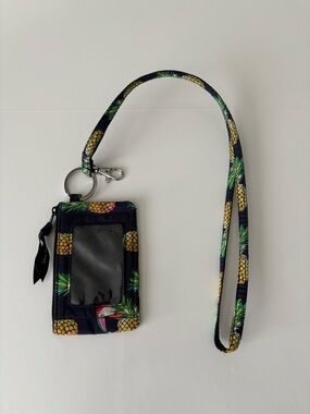Vera Bradley Pineapple Print Lanyard ID Holder Wallet Zip Case